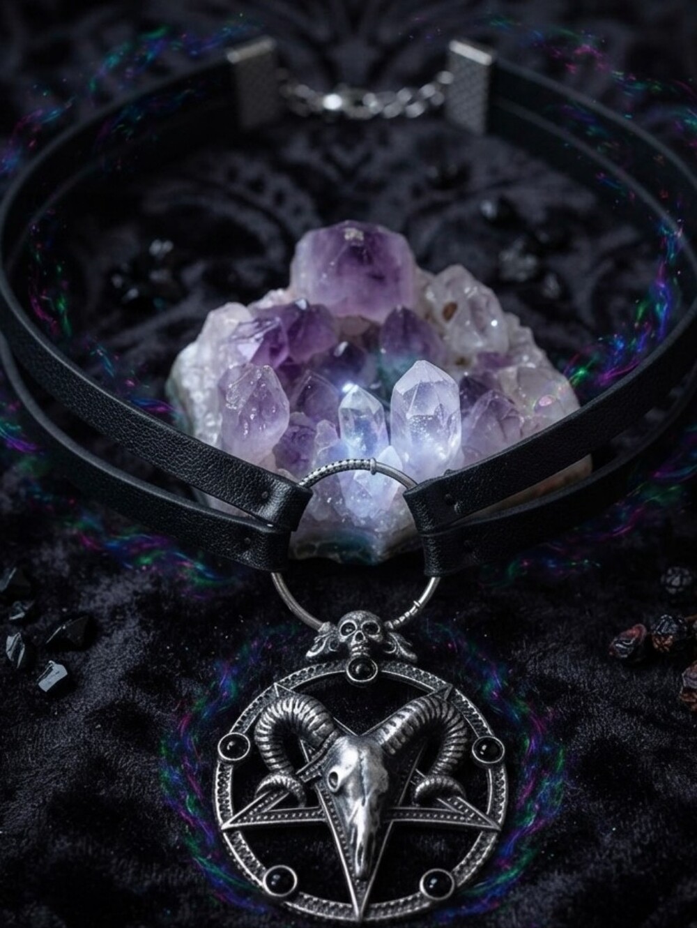 KILLSTAR Mephisto Choker Necklace Silver-Toned Ram Skull Pentagram Pendant